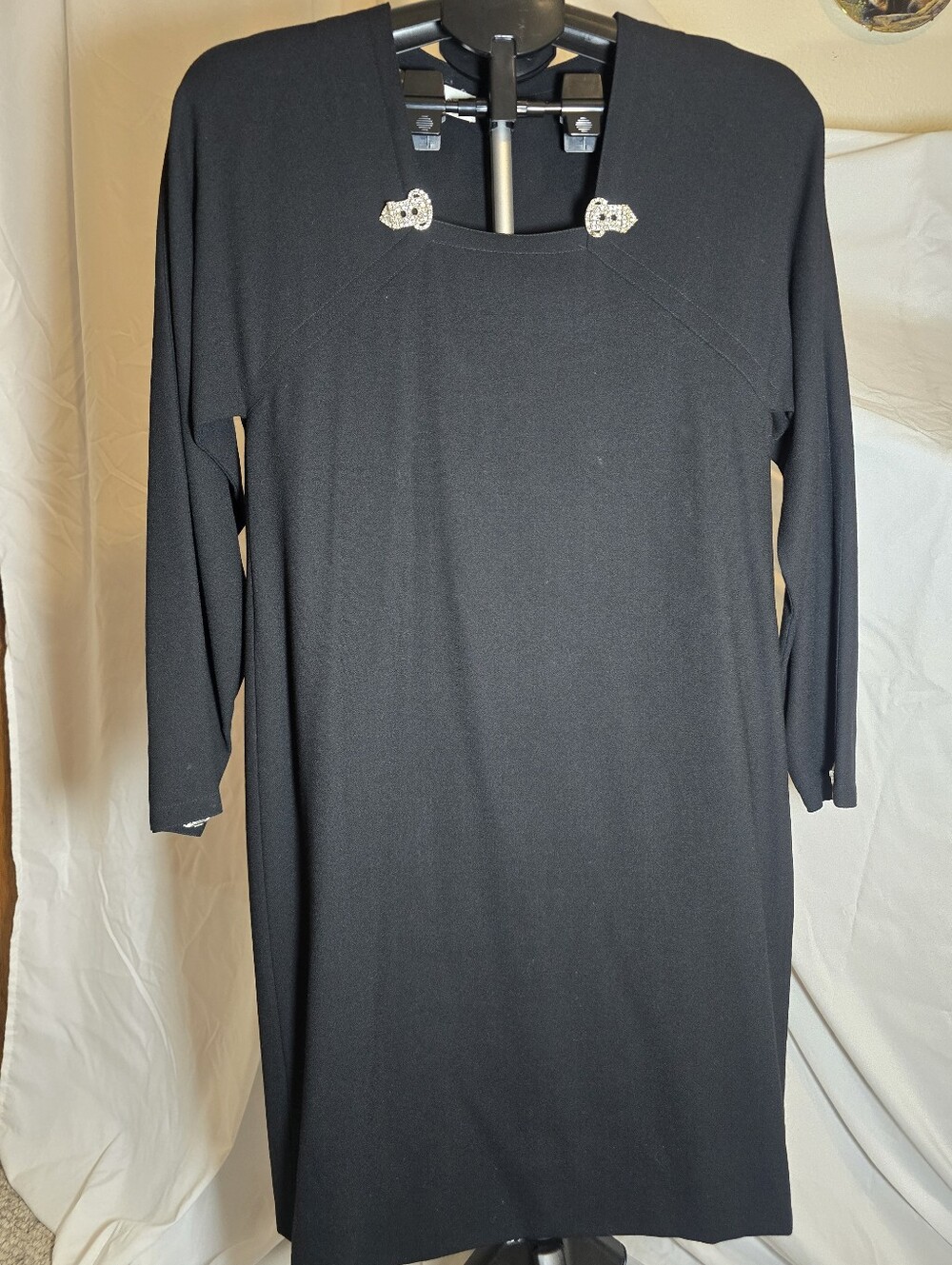 Vintage Black Long Sleeve Shift Dress with Jewel Accents